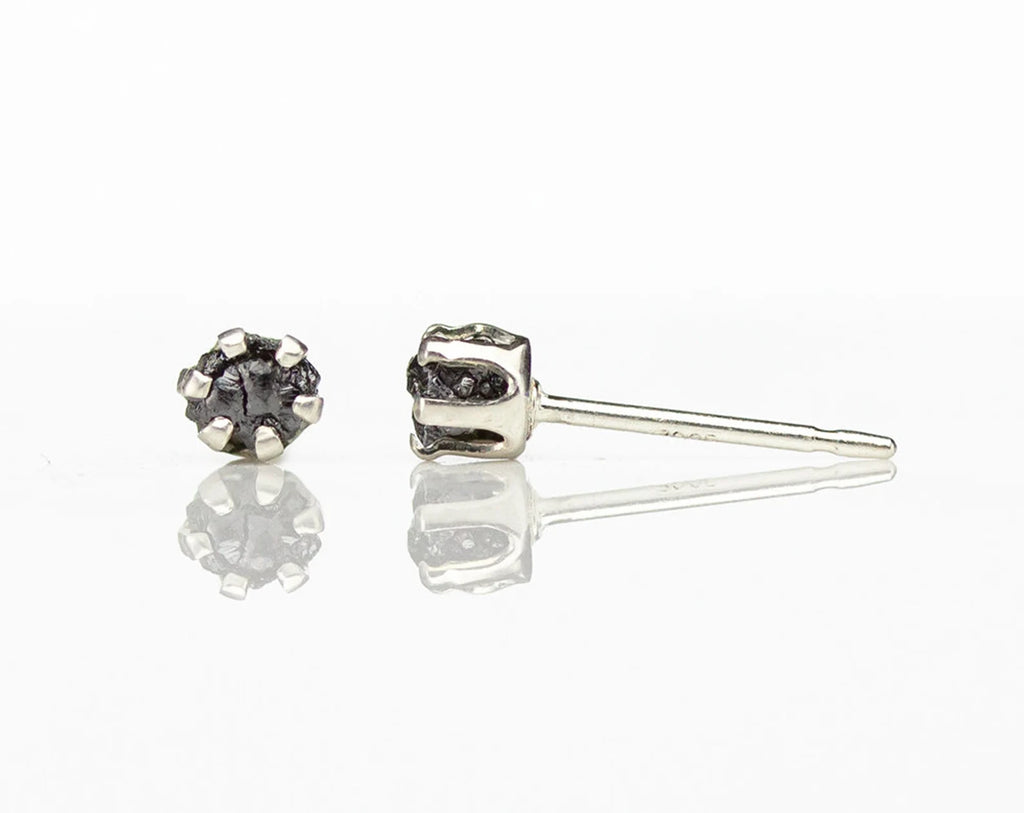 Sterling Silver Raw Diamond Stud Earrings