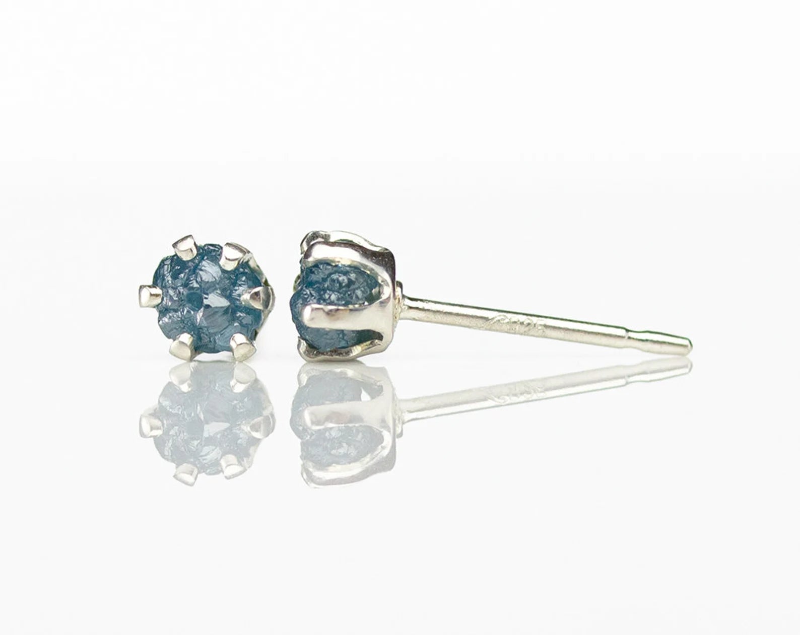 Sterling Silver Raw Diamond Stud Earrings