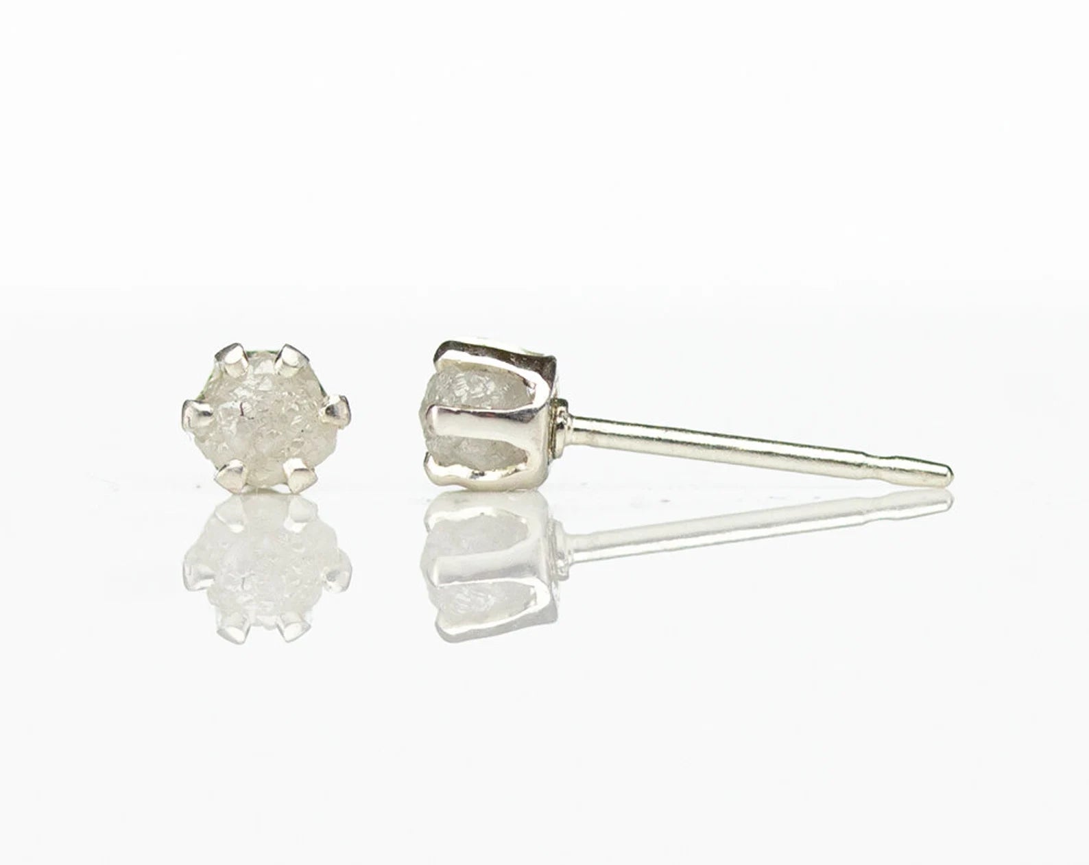 Sterling Silver Raw Diamond Stud Earrings