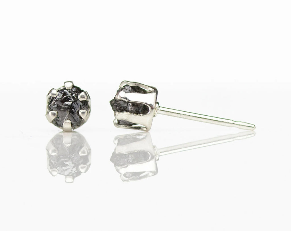 Sterling Silver Raw Diamond Stud Earrings