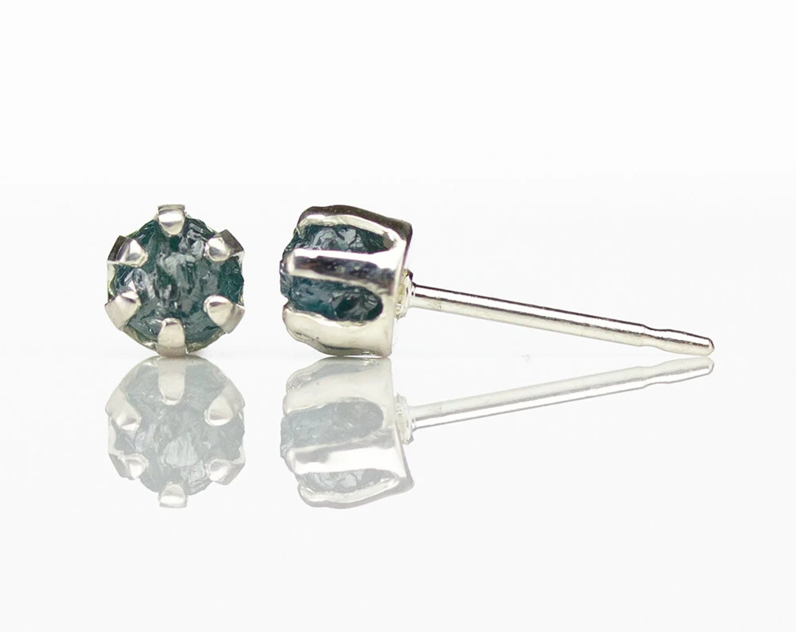 Sterling Silver Raw Diamond Stud Earrings