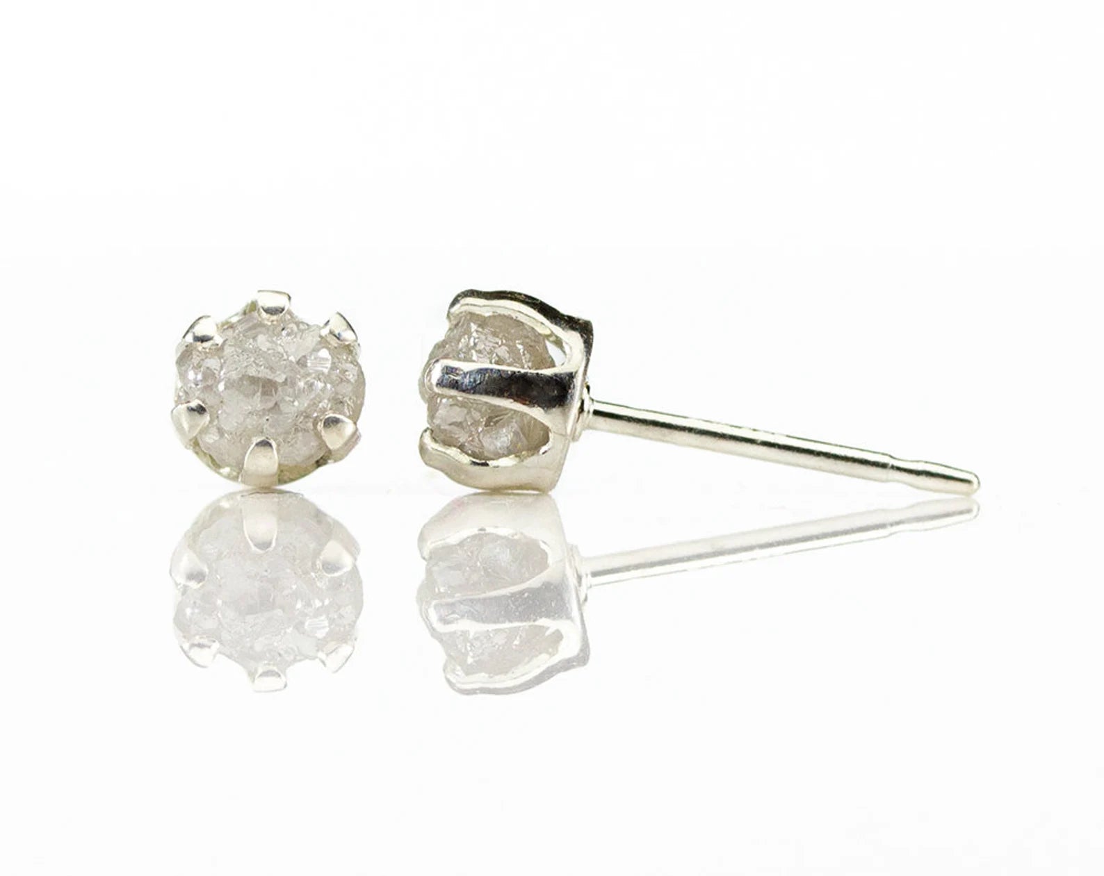 Sterling Silver Raw Diamond Stud Earrings