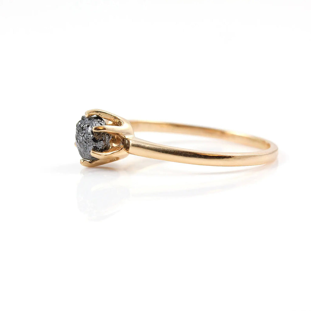 14K Rose Gold Raw Diamond 6-Prong Solitaire Ring