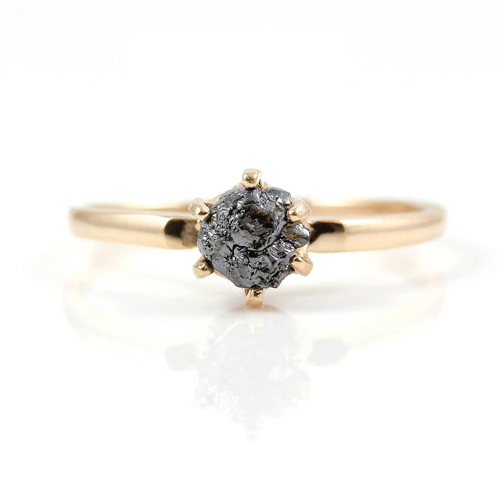 14K Rose Gold Raw Diamond 6-Prong Solitaire Ring