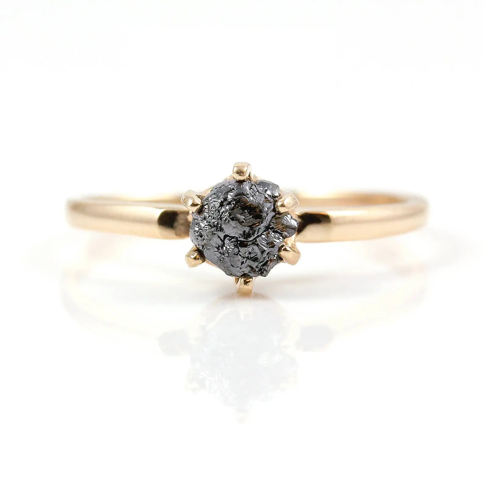 14K Rose Gold Raw Diamond 6-Prong Solitaire Ring