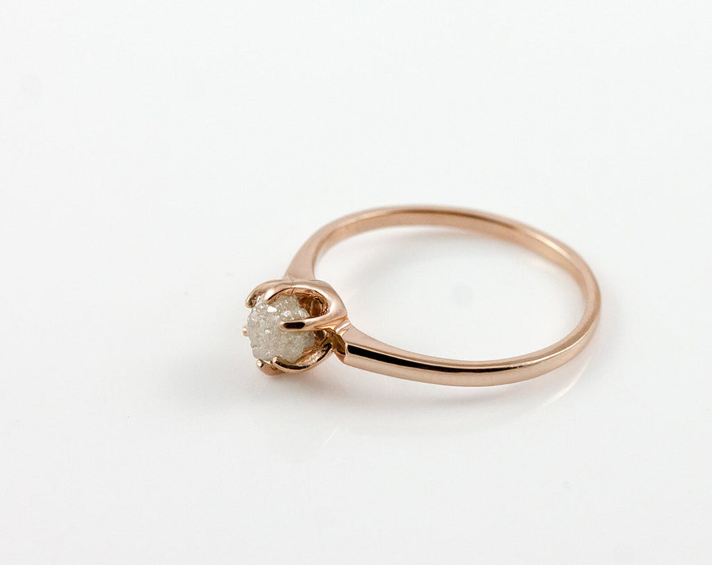 14K Rose Gold Raw Diamond 6-Prong Solitaire Ring
