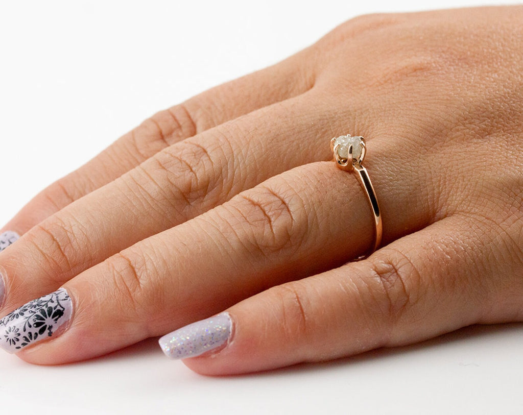 14K Rose Gold Raw Diamond 6-Prong Solitaire Ring