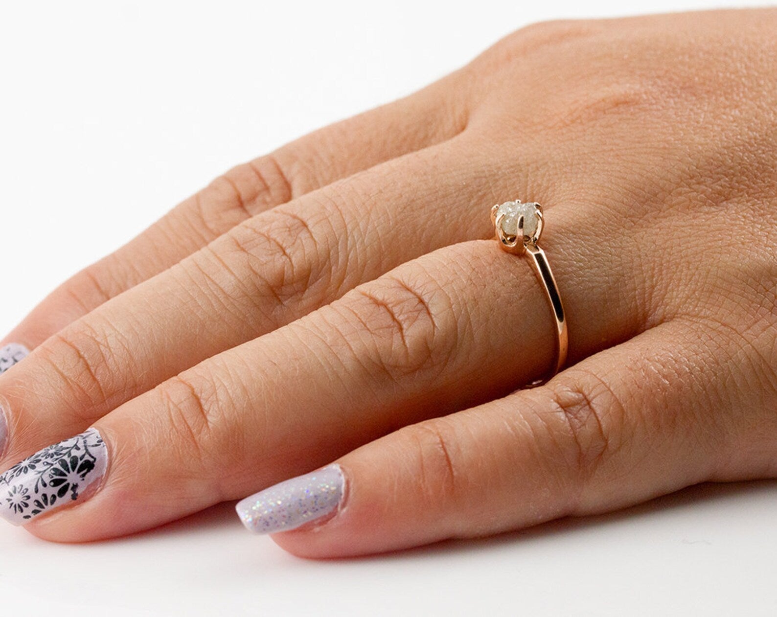 14K Rose Gold Raw Diamond 6-Prong Solitaire Ring