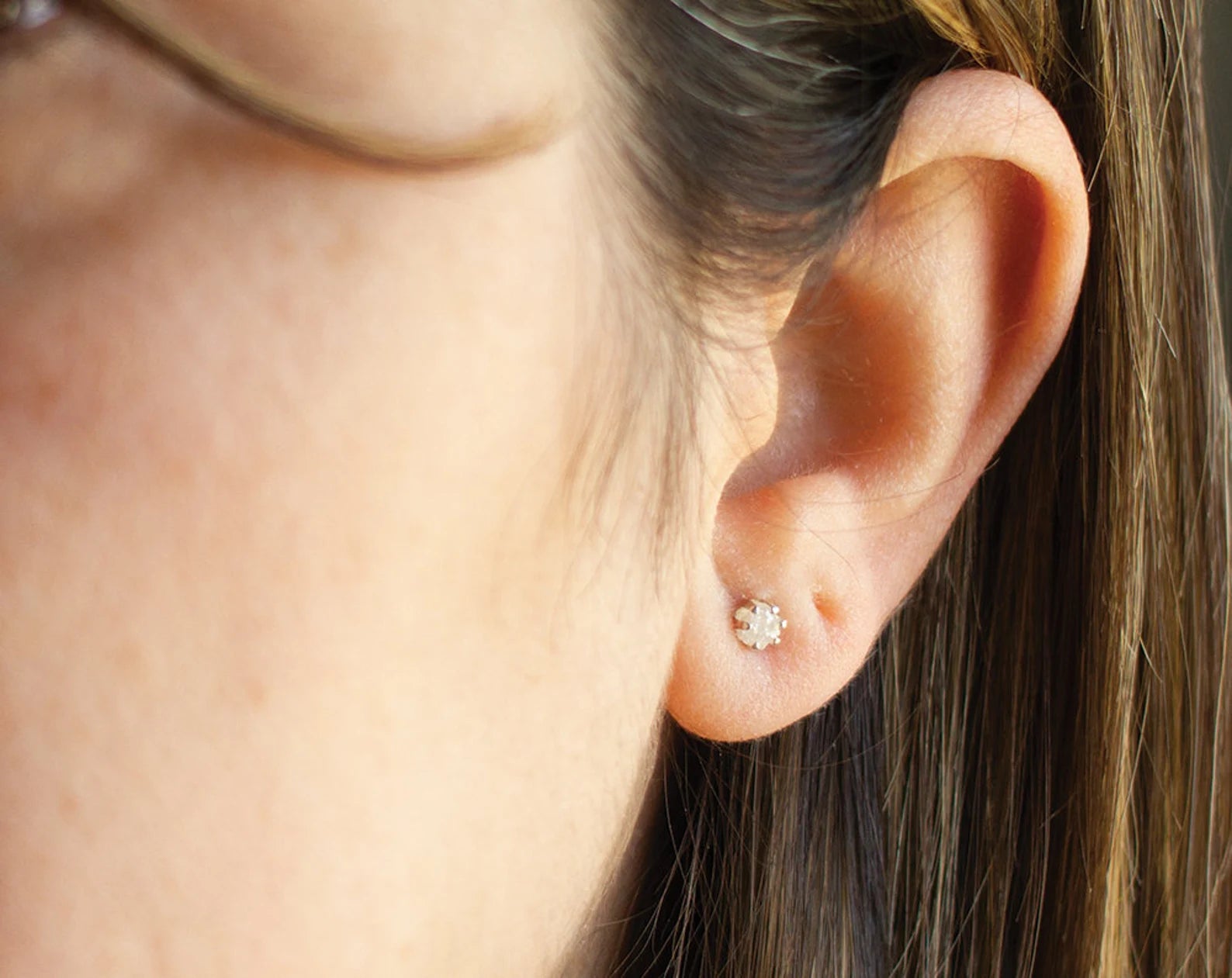 Sterling Silver Raw Diamond Stud Earrings