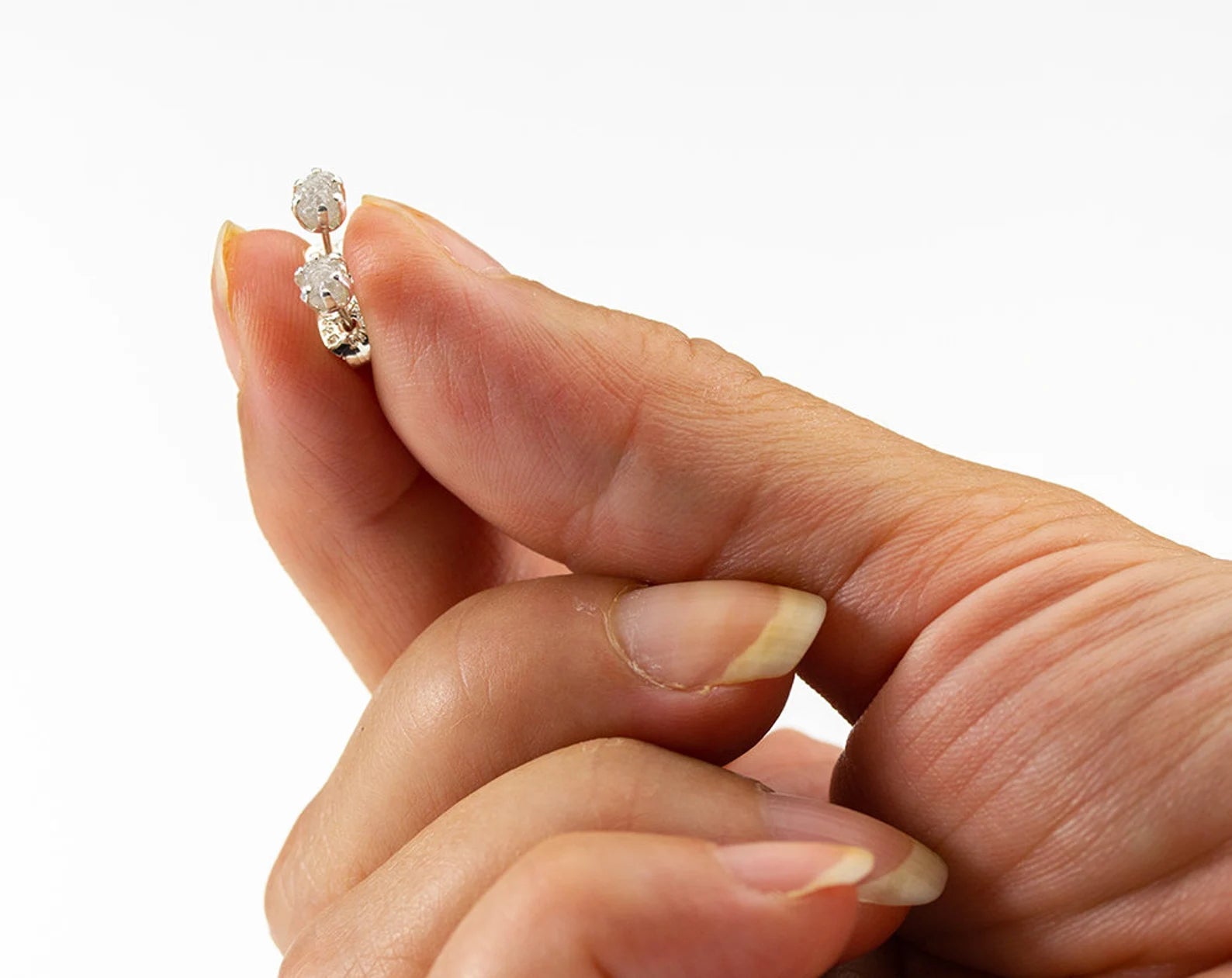 Sterling Silver Raw Diamond Stud Earrings