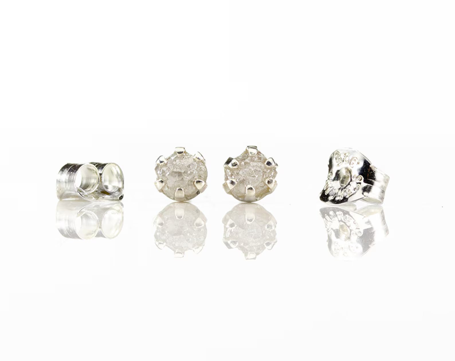Sterling Silver Raw Diamond Stud Earrings