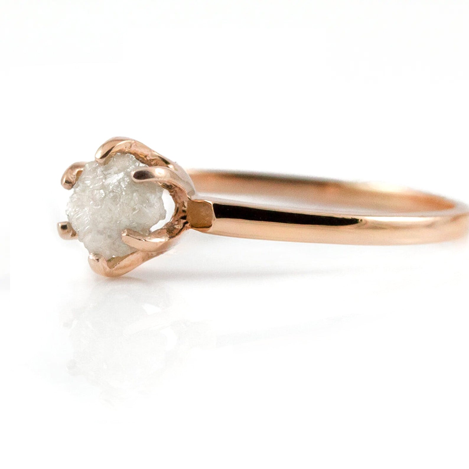 14K Rose Gold Raw Diamond 6-Prong Solitaire Ring